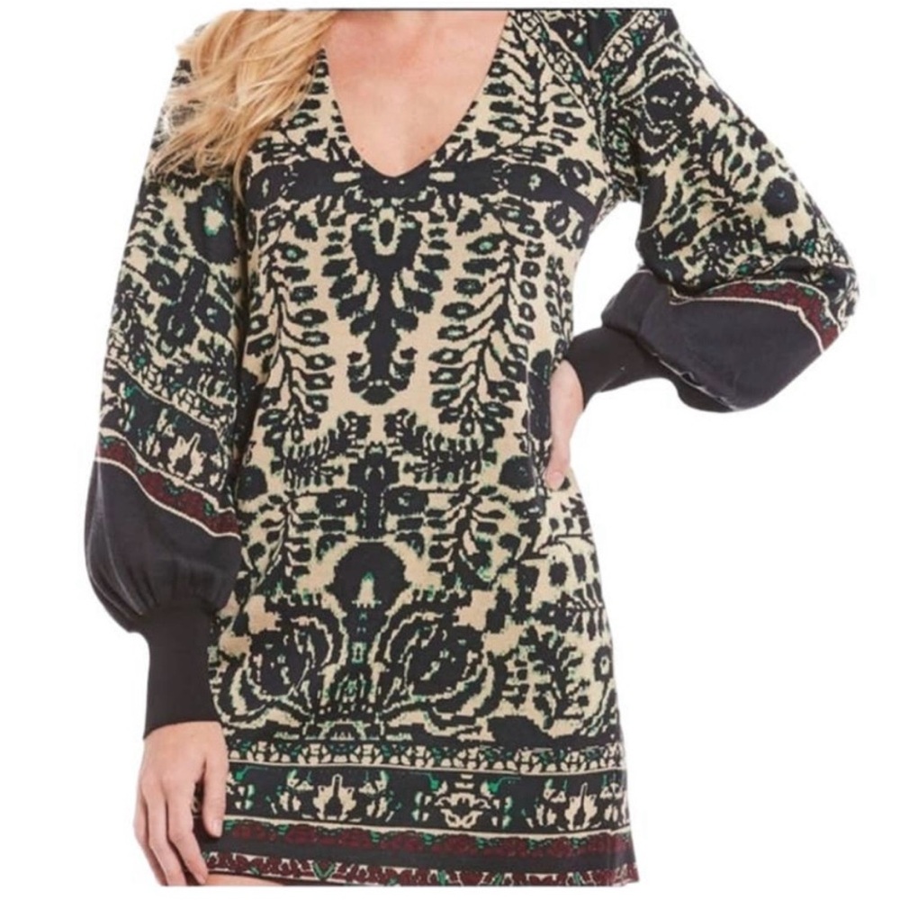 Free People Long Sleeve Print Mini Dress